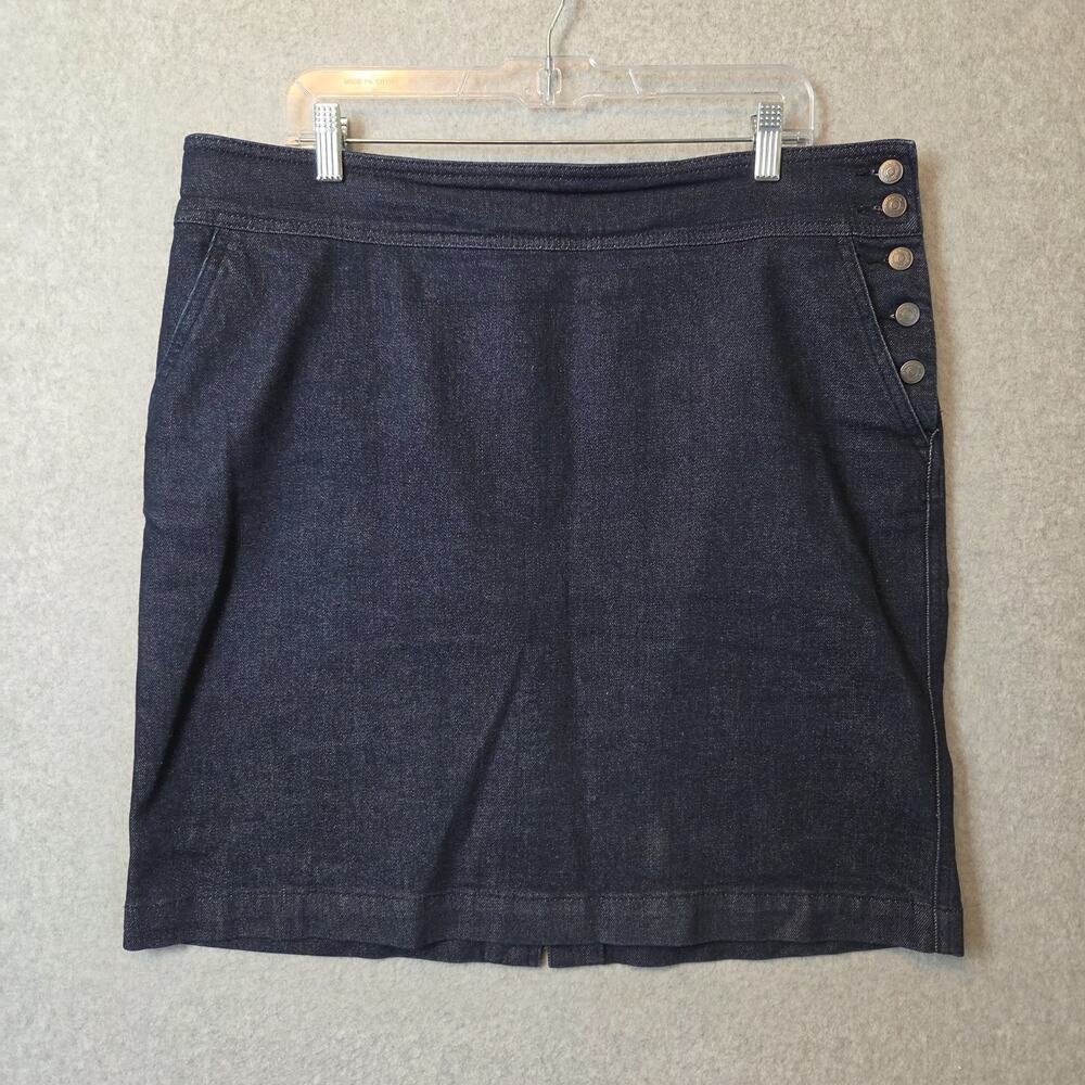 American Living Blue Denim Side Button Straight Skirt Size 14 Pockets Stretch